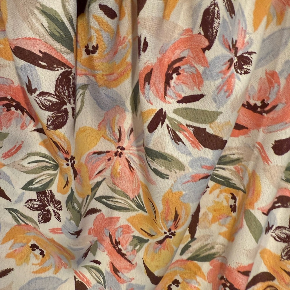 Ruffled Mock-Neck Floral Blouse - White with Yellow & Pink - Picture 2 of 5